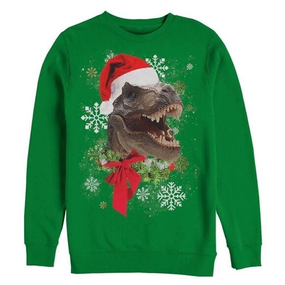 UGLY CHRISTMAS HOLIDAY FESTIVE T REX SANTA SWEATSHIRT NWOT LARGE - Picture 1 of 3